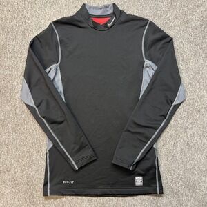 Nike Pro Combat Hyperwarm Mens Small Black Gray Mock Neck Long Sleeve Fitted Top